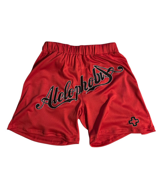 Red mesh short